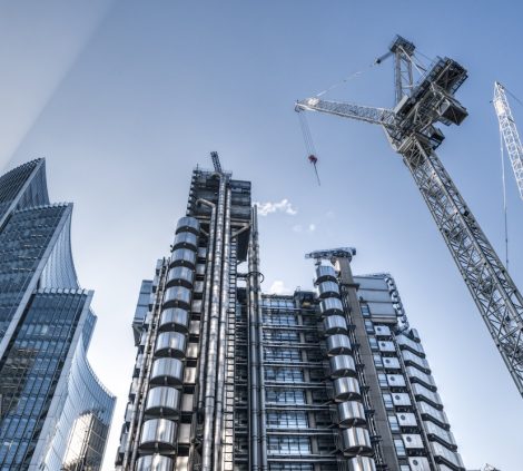 Skyscrapers and construction site in London